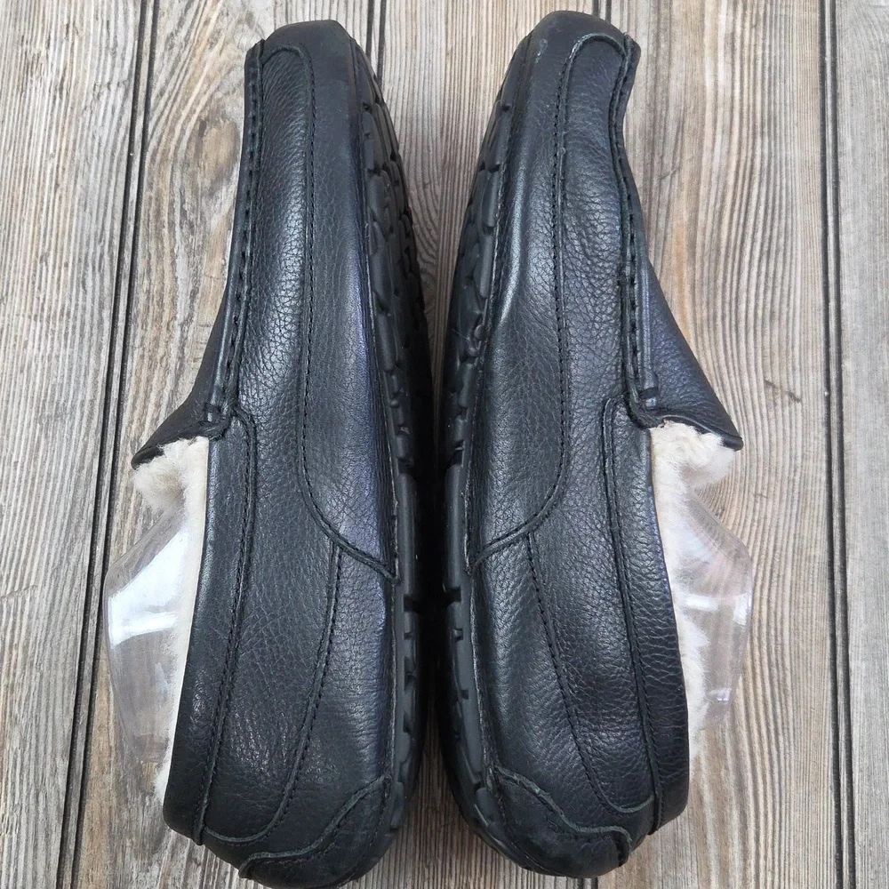 UGG Ascot Black Pebbled Leather Shearling Loafers | Men’s 13